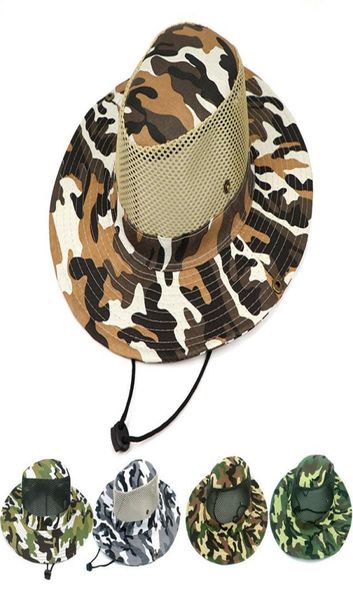 Boonie Hat Sport Camuflagem Jungina Militar Cap adultos Homens Mulheres Cowboy Chapéus largos para pescar Chandeiro de balde de exército compactável CNY1148718032