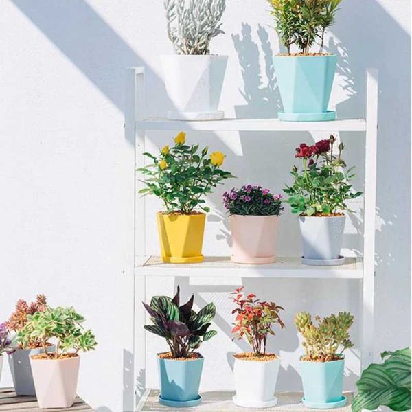 Plantadores Pots 1 PCS Plástico Resina de Flower Pots Novos geométricos nórdicos simples Branco espessado espessado rabanete carnuda Plantas internas