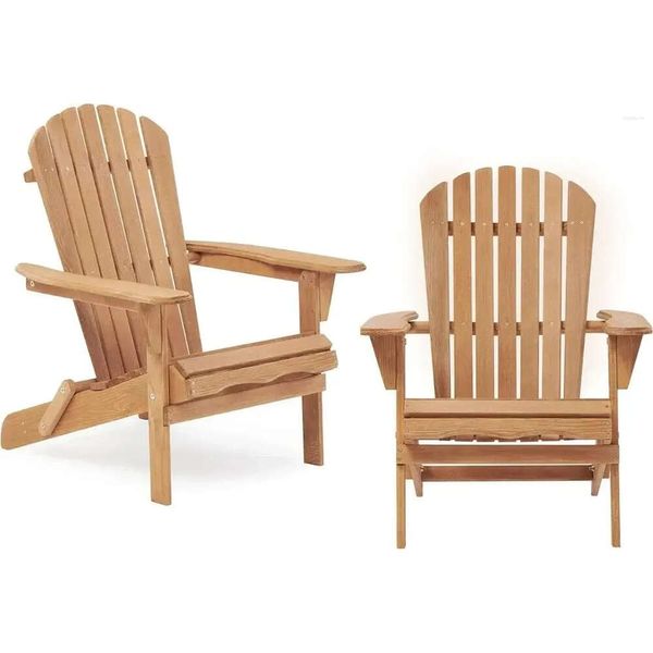 Klappmöbel Holz Adirondack 2024 Camp Stuhl Set von 2 halb vormontierten Holz Lounge für Außenpatio Garten Rasen hellbrauner Terrassenmöbel Outdoor