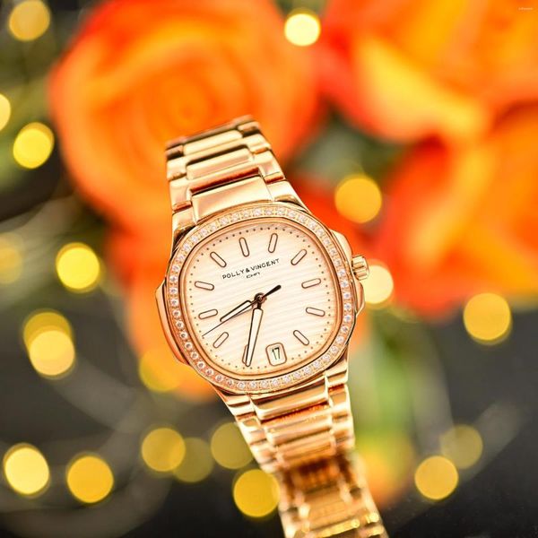 Relógios de pulso 2024 Women's Weln's Japanese Movimento Japonês Calendário de luxo Diamantes de alta qualidade vintage