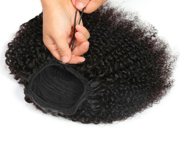 Capelli umani coda di cavallo che corse afro pieghevole ricci di ricci indiani peruviani peruviani estensioni di capelli di pony per africano donne6940200