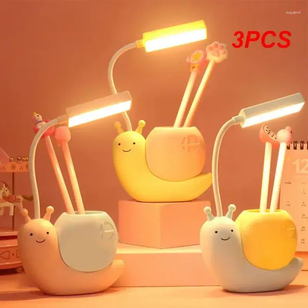 Lampade da tavolo 3pcs Nordic Cute Snail Desk Lampada USB Porta di ricarica Penna Kid Light Light Reading With Organizer