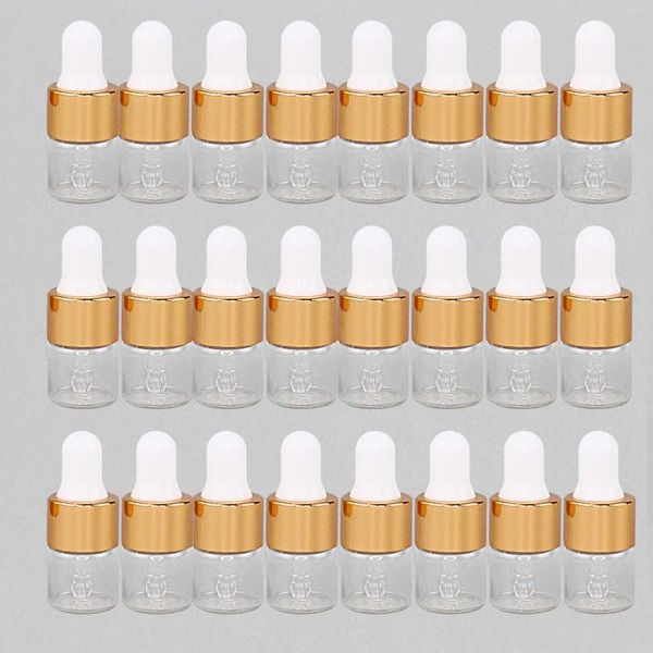 Garrafas de armazenamento 20/30/50 PCs Mini -gotas de gotas de óleo essencial de óleo de reagente Pipetas de perfume Traval garrafa com tampa de ouro 1ml 2ml 3ml