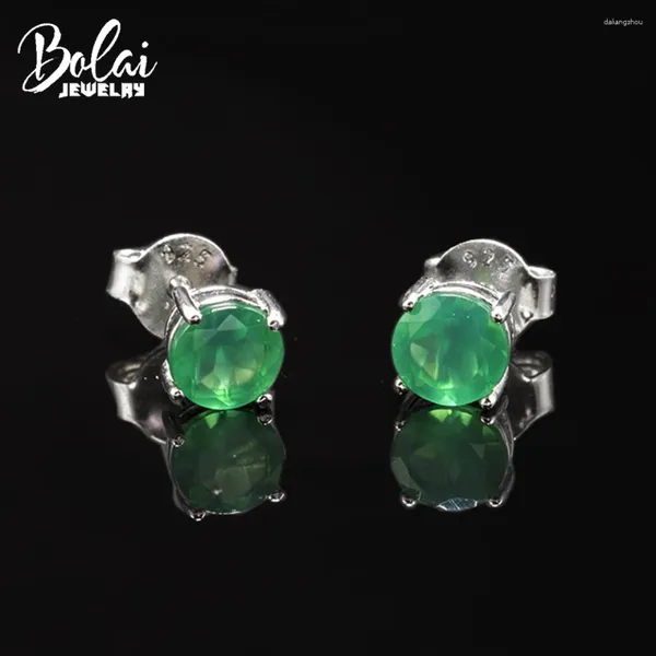 Orecchini per borchie rotonde 5,0 mm Agata verde naturale 1,0ct Class Real 925 Sterling Silver Cohone per donna Girl Girl Simple Gift Basic