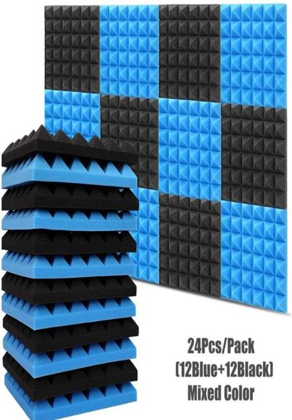 12pcs blue12pcs preto colorido colorido à prova de som de pirâmide Foam 30x30x5cm painéis acústicos KTV Drun Sala Papéis de parede de parede de parede2560925