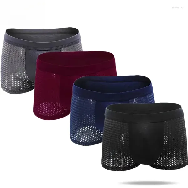 Underpants 4pcs/Los Männer Netto Unterwäsche Boxershorts Bambus sexy Nachtwäsche Männliches kleines Höschen für Mann transparentes Mesh dünne Hosen