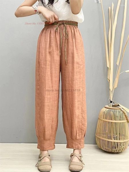 Abbigliamento etnico 2024 pantaloni cinesi vintage in lino pantaloni harem traspiranti tradizionali elastici doppi strati allentati folk