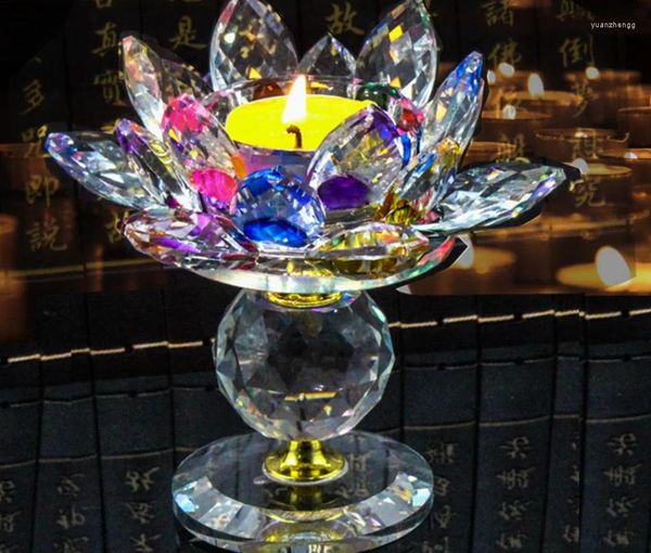 Kerzenhalter Exquisity Crystal Glass Block Lotus Blume Metall Feng Shui Home Decor Big Teelight Buddhist Candlestick LFB486