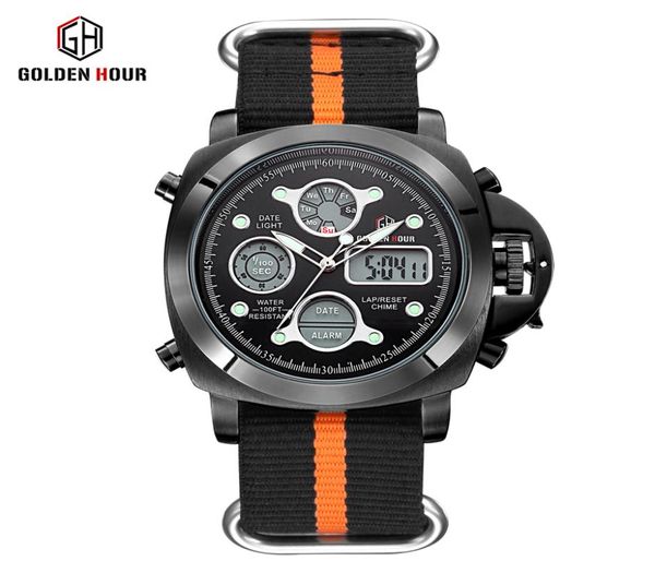 RELOJ HOMBRE Goldenhour Outdoor Sport Watch Men Canvas Strap Orologi Auto Date Display Man Orologio da polso Relogio Masculino2616367