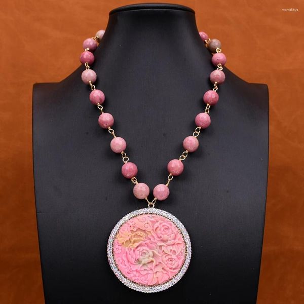 Collane a pendente gg 18 '' naturale sfaccettata rotonda rodonite rodocrosite collana di perline di perline rosa fiore intagliato agata cz pavimentata