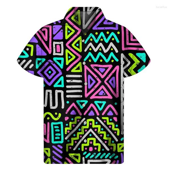 Camicie casual maschile retrò Messico aztec 3d stampato 3d uomini hawaiani colorati totem etnico graphic bavalini della camicia corta camicia a maniche corte