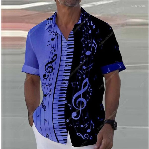 Camisas casuais masculinas 2024 Música 3D Impresso Camisa de lapela de manga curta Hawaiian Diário usando tamanho grande xs-5xl