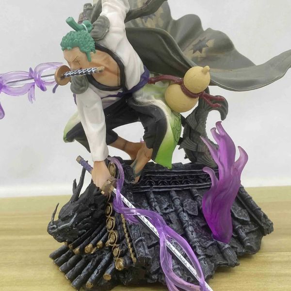 Figure giocattolo d'azione un pezzo da collezione action figure gk tetto kimono roronoa zoro a tre coltelli di combattimento anime modelfoni regalo decorativo giocattolo decorativo giocattolo