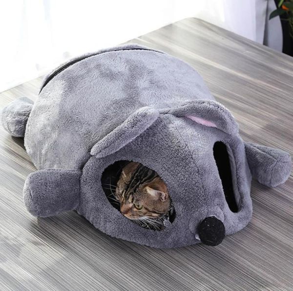 Sevimli kedi yumuşak mağara yatak komik fareler şekil yavru kedi evi ile iki oyun top oyuncak sıcak yuva evcil kedi uyuyan mat lj2012256474028