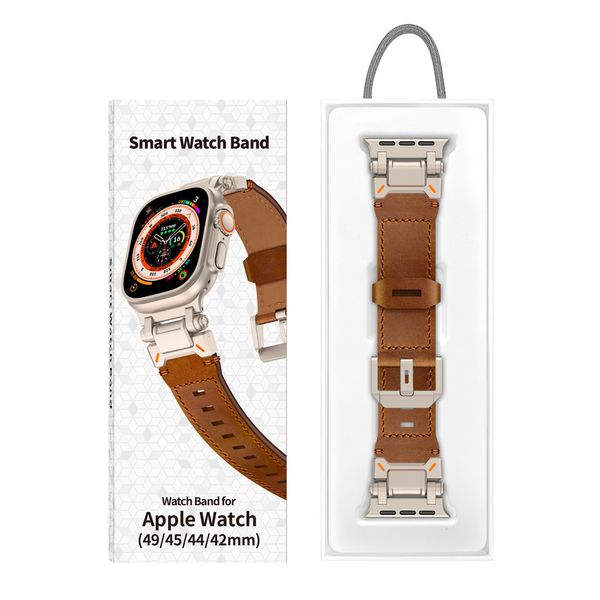 Luxury Explorer Echtes Top-Korn-Leder-Leder-Armband Crazy Horse Bands Bracelet Watchband für Apple Watch 3 4 5 6 7 8 9 IWatch 42/44/45mm 49mm Ultra Bandriemen