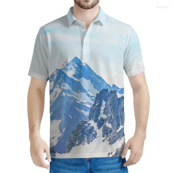 Polos da uomo Montagne Mountains Shirt polo per uomo Stampa 3D Naturale Scenica a manica corta Blusa Summer Summer Tops T-shirt