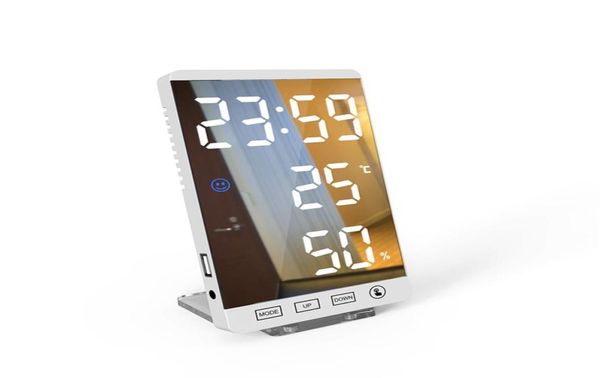 Pulsante di sveglia a specchio LED da 6 pollici Pulsante touch Wall Digital Clock Tempetical Humidità Visualizza tavolo da porta di uscita USB Clock21641439266
