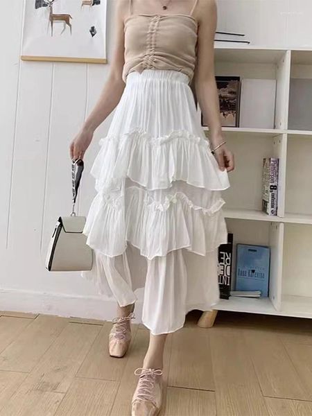 Signe SuperAen 2024 Corea Chic Spring Style Casual High Waist Woist Ear bordo giuntato giuntura irregolare Gonna di torta