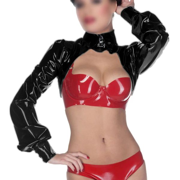 Top scrollata di mezza scrollata a maniche lunghe sexy wew womens pvc in pelle con cerniera crotta di crotta bolero sexy femminile cameriera cosplay plus size 7xl