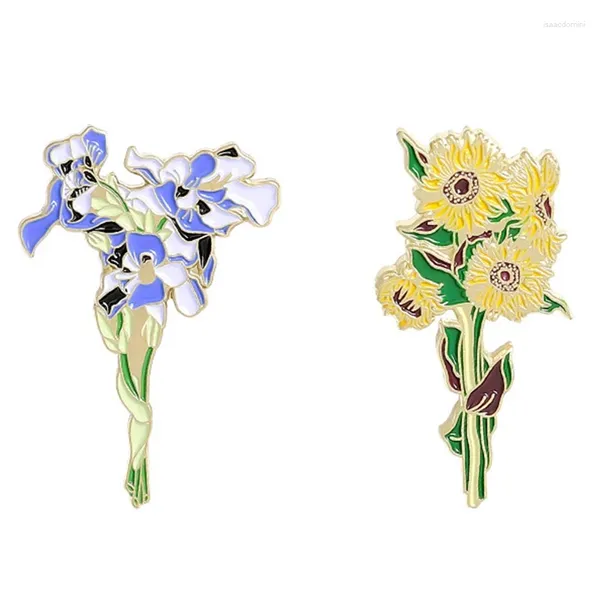 Broschen Sonnenblumen Iris Emaille Pins Custom Bouquet Bag Klamte Lampennadel Abzeichen Pflanzen Schmuck Geschenk für Liebhaber Freund