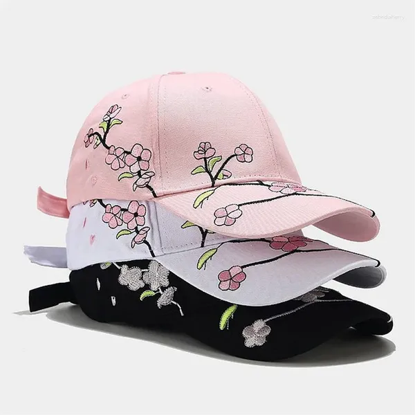 Ball Caps 2024 Moda e feminina Bordado floral Pico de capitão Sun Hat Hat Baseball Pesach Blossom Summer