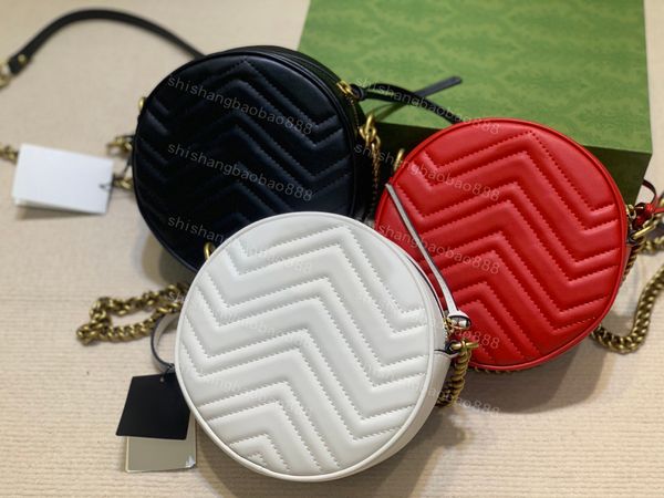 9a Sıcak Kalite Tasarımcı Marmont Yuvarlak Mini Crossbody Omuz Tote Çantaları Siyah Bej Kırmızı Zincir Moda Çantası Orijinal Deri Kadın Totes Lüks Cüzdanlar 550154