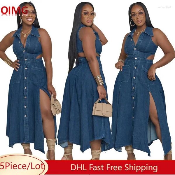 Vestidos de trabalho 5 saia de verão por atacado Salia feminina de camisa sem mangas Top Longo Denim Denim Dress 2pc Suits Roupos a granel 10802