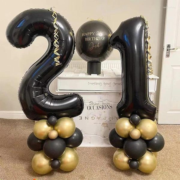 Decorazione per feste 34pcs Numero nero Balloon palloncini decorazioni di buon compleanno per bambini ragazzi adulti 10 11 14 15 18 25 30 35 40 50 60 anni