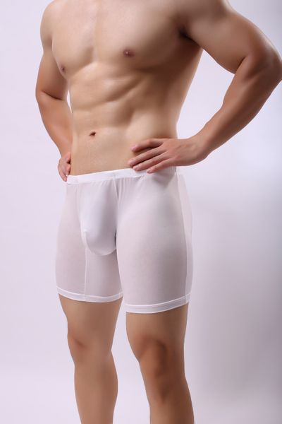 Pantaloncini da boxer lunghi di seta ghiacciata uomo biancheria bianche da uomo pugile bianche pantaloncini per le gambe lunghe boxer