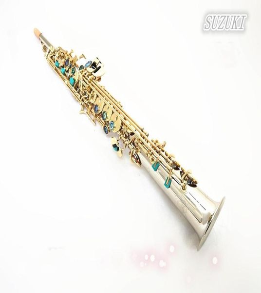 Japan Suzuki Straight Sopran -Saxophon Silber plattiert BB Musikinstrument Reed Mundstück Fall 3979109