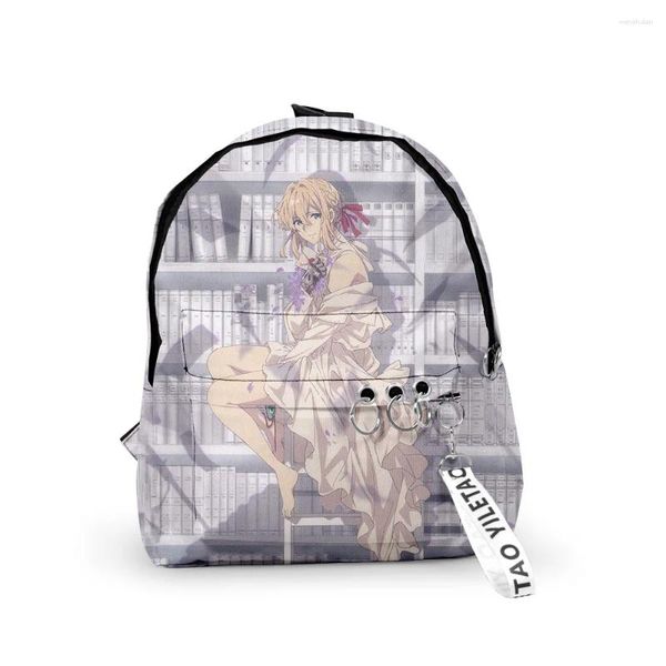 Backpack Hip Hop Violet Evergarden Backpacks Meninos/Meninas Bolsas Escolares Chaves de Impressão 3D Oxford à prova d'água