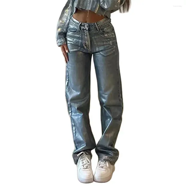 Jeans feminino primavera/outono 2024 moda euro-americana streetwear mulheres/menina cintura alta estampar calças de cowboy straight de cowboy