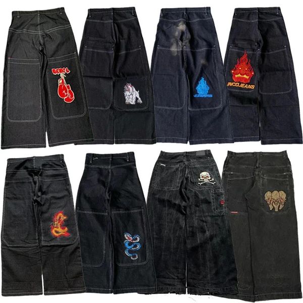 Y2K JNCO JNCO di alta qualità ricamato hip hop jeans jeans jeans tribali streetwear gotico harajuku pantaloni neri pantalone gamba larga 240426