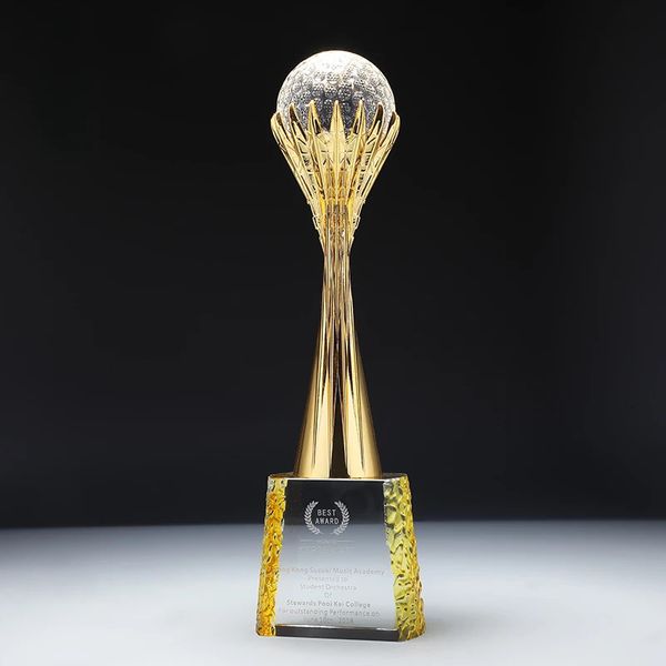 Basketball Golf Metal Trophy Crystal Crasso di pallavolo da pallavolo da calcio Sports Games Sports Silver Bronze Crystal Trophy 240428