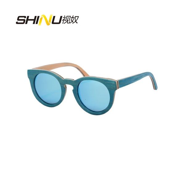 Runde Frauen Sonnenbrille polarisierte Holz handgefertigte Brille Nature Holz Brillen Mode Brille 240423