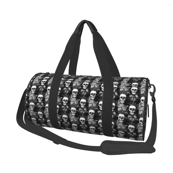 Outdoor -Taschen Rosenkronschädel Gothic Gym Bag Horror Dark Sport mit Schuhen Gepäckdruck Handtasche farbenfrohe Fitness für Paar