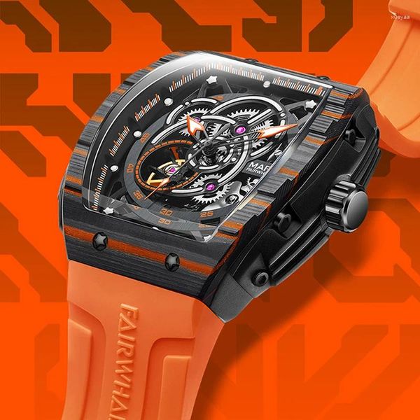 Relógios de pulso Fairwhale Top carbono fibra de carbono HISTÓRIO DE RELÓGIOS AGORAÇÕES Relógio mecânico automático masculino Sports Men Relloj casual