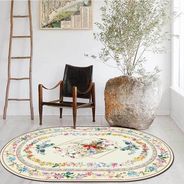 Teppiche Chinesischer Teppich Wohnzimmer Blume Vogel Pastoralstil Oval Teppich für Schlafzimmer Nacht