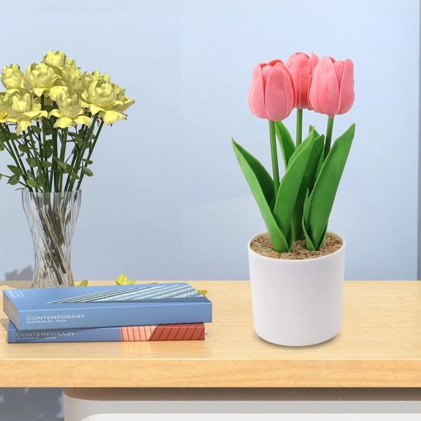 Flores decorativas Tulipas artificiais Plantas falsas 25x7,5 cm rosa