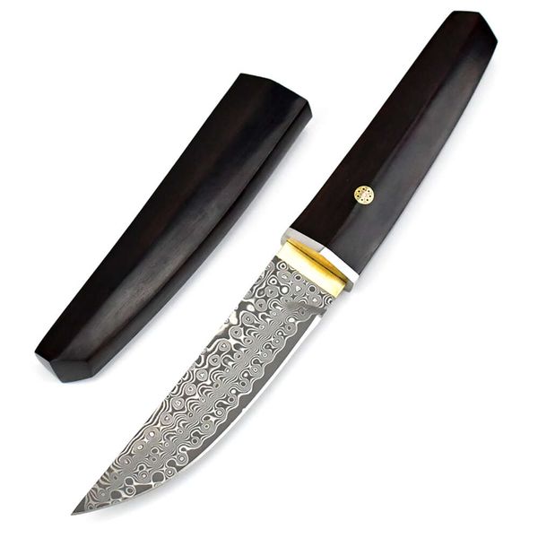 Maying a mano a 127 strati Damasco in acciaio a lama fissa a lama retrò coltello da caccia tattica con regalo di collezione maniglia ebano