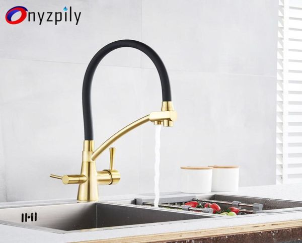 Новая золотая хромированная кухонная раковина кран крана для фильтра Pure Water Mixer Crane Двойной ручки очистить кухня и холодный кран T2002472408