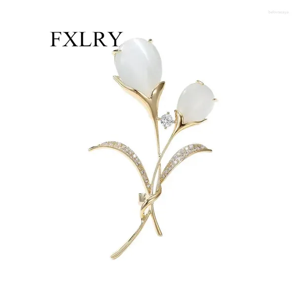 Broches fxlry incrustado zircão de zircão elegante broche de tulipe de flores para mulheres pin decorativo