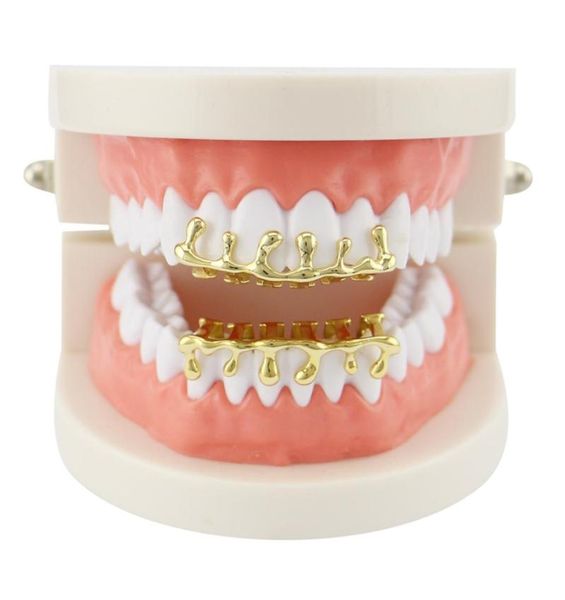 Hip Hop Water Drop Grillz Real Gold Bated Grills Hollow Dentals Rapper Body Jewelry Four Colors Golden Silver Rose Gold Gun Black 9563729