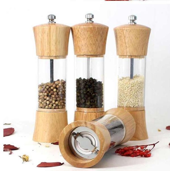 2PCSLOT de 6 polegadas de madeira acrílica Spice Pepper Mill com fortes ferramentas de cozinha de cerâmica ajustável para cozinhar5096123