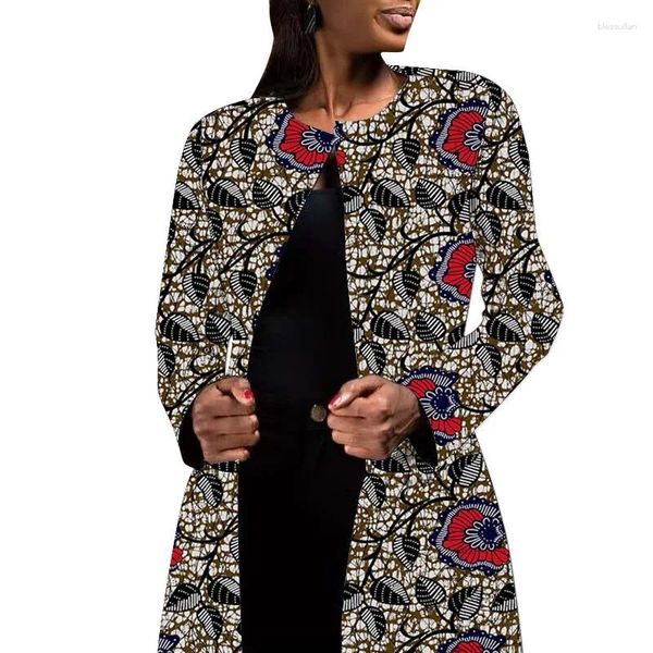 Etnik Giyim Zarif Renkli Baskı Kadınlar hırka ceketleri yakasız tasarım Afrika moda kadın kısa blazer ceket