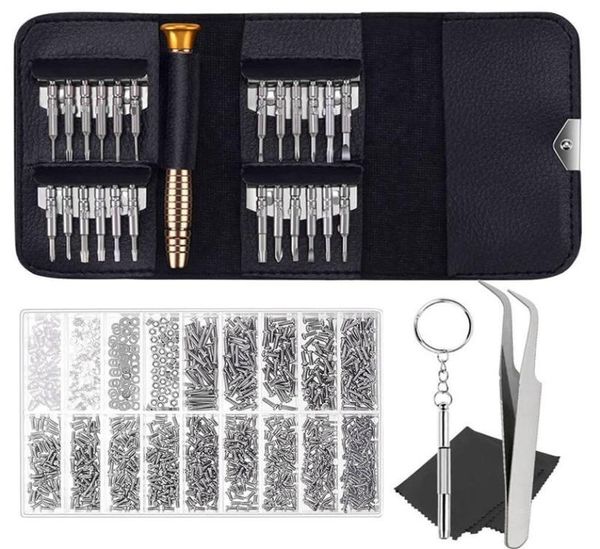 Kit de reparo de óculos com 25pcs de óculos de sol com 25pcs Conjunto de chaves de fenda e parafusos de 1000pcs de óculos9137703