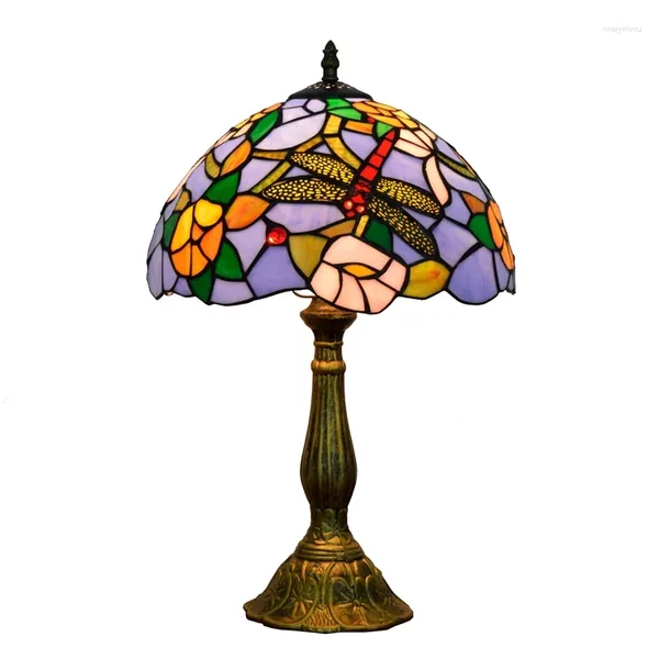 Tischlampen 12 Zoll einfache Beige nordische Kunst Nachtlampe Tiffany Buntglas Retro Bar Esszimmer Schlafzimmer