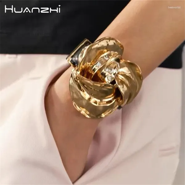 Bangle Huanzhi Gold Color сплав с сплавом цветочной кожи кожи для женщин для женщин преувеличенные ретро -модные украшения подарки 2024