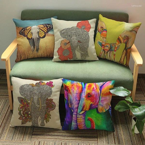 Подушка творческая и красочная любители слонов животные рисунок белье для броска лишены. Домашний диван