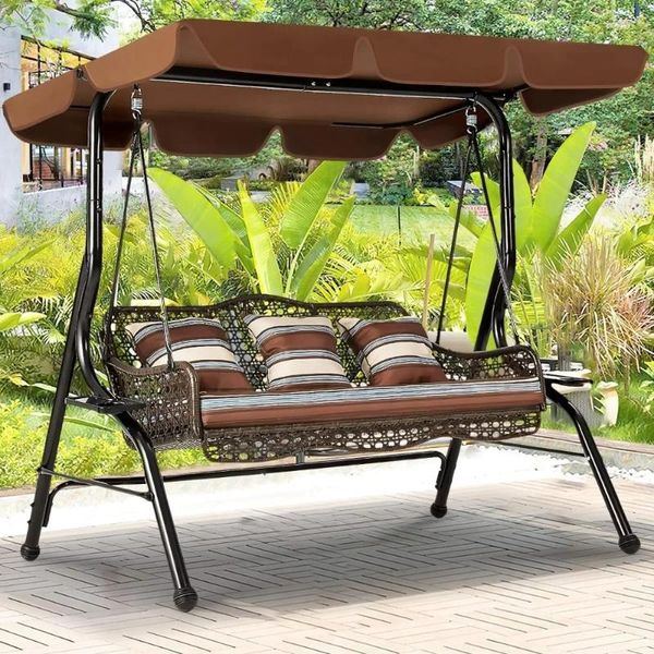 Mobili da campeggio giardino esterno sedia da sedia patio con baldacchino 2 vassoi laterali 3 cuscini rimovibili sedili sedili sedie a sgranarsi